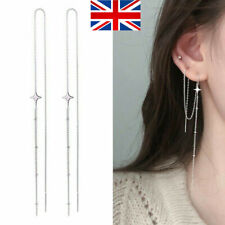 925 Sterling Silver Long Chain Star Women Fashion Dangle Tassel Drop Earrings UK