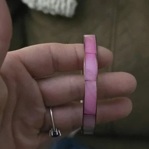 Vintage Pink Ombre Genuine MOP Inlay Bangle Bracelet 7.5 - Picture 1 of 11