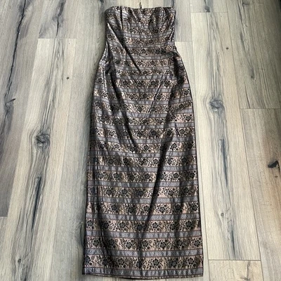 Vestido Vintage Y2K Jessica McClintock Sin Tirantes Talla 10 Tapiz Estampado Marrón Foto 1 de 4