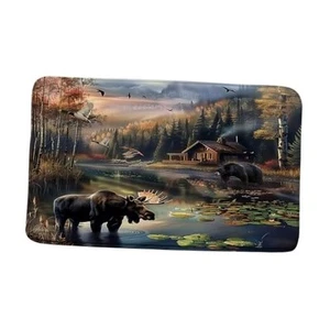 Rustic Cabin Bath Mat Forest Wildlife Bear Deer 18"x30" Brown Orange Green - Picture 1 of 6