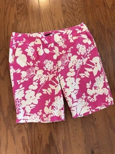Talbots Womens Bermuda Shorts Pink Floral Size 16W Tropical Cruise White Lotus - Imagen 1 de 13