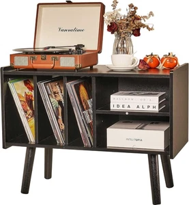 Soporte para reproductor con almacenamiento de vinilo para hasta 300 lb, cabina de mesa grande para tocadiscos - Imagen 1 de 9