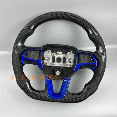 Volante de cuero de fibra de carbono negro personalizado para Dodge Durango 2017 Foto 1 de 4