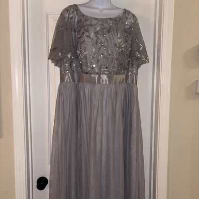 Maxi Vestido Ever Pretty Plateado Lentejuelas Floral Tul Fiesta de Hadas Glamour Nupcial 5X Foto 1 de 4