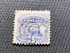 Antico francobollo USA Scott #114 locomotiva pittorica usato c.1869 bersaglio annullo - Foto 1 di 2