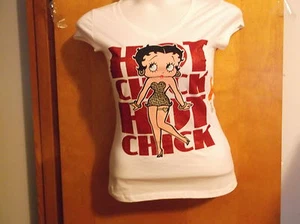 NEW LADY'S "BETTY BOOP..HOT CHICK" S/S WHITE V-NECK T' SHIRT by " KING FEATURES - Picture 1 of 3