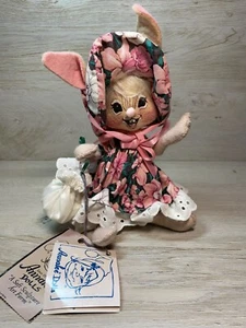 Annalee 1997 Easter Parade Girl Bunny Purse Floral Dress Hat Open Eyes Mouth - Picture 1 of 11