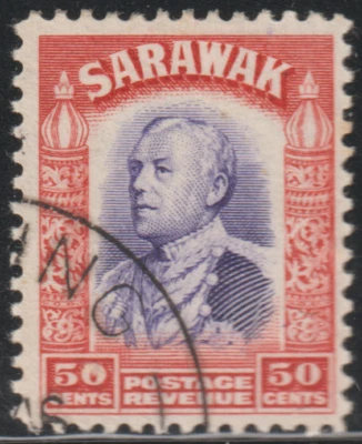 (SK111)SARAWAK 1934 C.V. BROOKE WILKINSON 50c VIOLET & SCARLET USED. - Image 1 of 2