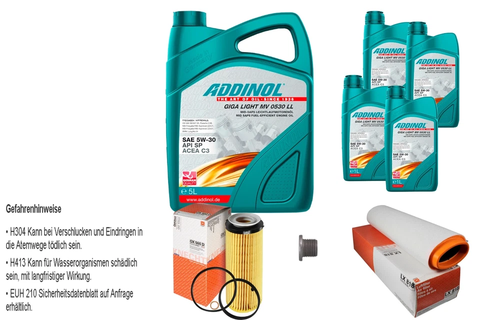 Mahle Inspección Set 9L Addinol Giga Luz Mv 5W-30 para BMW X5 E70 Xdrive30dV - Imagen 1 de 1