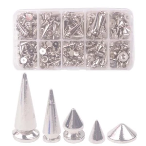 96 Sets of Mixed Lots Silver Metal Bullet Rivet Spikes Studs In Storage Box - Picture 1 of 6