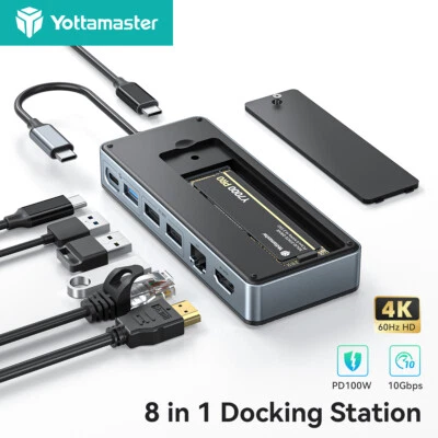 Yottamaster 8 in 1 USB C HUB mit M.2 NVMe SATA SSD Gehäuse 4K HDMI PD100W 10Gbps