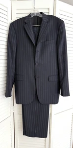Burberry Suit Size 38R Black Pinstripe 3 Button 100% Wool Pants 34x31 - Picture 1 of 16