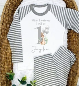 Personalised Grey Peter Rabbit Birthday Pyjamas PJ (When I Wake Up I Will Be) - Picture 1 of 6