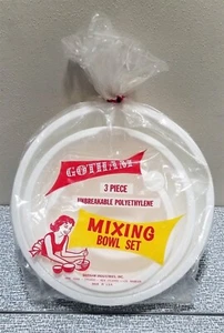 Vintage GOTHAM 3 Piece Nesting MIXING BOWL SET White Plastic Polyethylene NOS - Picture 1 of 4