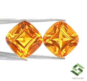 Natural Madeira Citrine Cushion Concave Cut Pair 9x9 mm 6.66 CTS Loose Gemstones - Picture 1 of 9