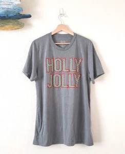 TEXAS TRUE THREADS Holly Jolly Christmas Gray T-Shirt Large Glitter & Polka Dot - Picture 1 of 5
