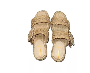 Sam Edelman Cadance Double Strap Raffia Wedge Platform Sandals Size 7M - Picture 1 of 5