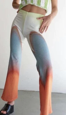 Pantalones Free People Mandinga Otto Acampanados Elastizados Ombré Color Aqua Boho Medianos Nuevos con Etiquetas Foto 1 de 4