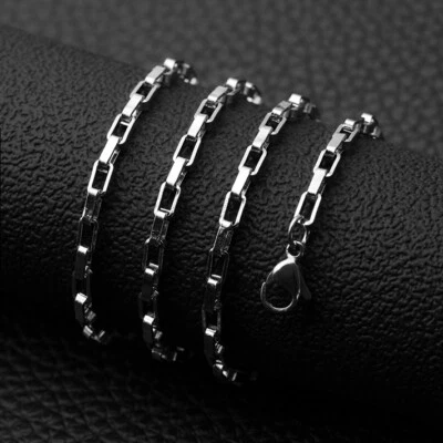 Halskette mit rechteckigen Gliedern Edelstahl Damen Herren Ankerkette - Bild 1 von 4