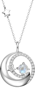 Birthstone 925 Sterling Silver Moon Star Pndant Fine Jewelry Birthday Gift 16+2" - Picture 1 of 6