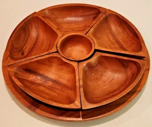 Bols amovibles en bois 12 pouces pour nacelle de singe sculptés à la main plateau de service rotatif - Photo 1/7