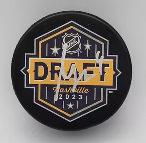 GABE PERREAULT NEW YORK RANGERS TOP PICK FIRMATO NHL DRAFT PUCK COA - Foto 1 di 2
