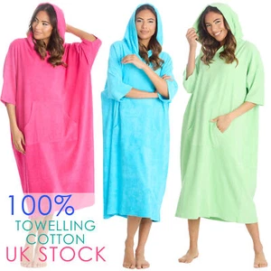 Womens Hooded Poncho Towel Ladies Beach Swimming Changing Robe 100% Cotton UK - Picture 1 of 13