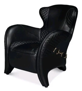 Vintage Style Equestrian Black Leather Wing Chair-31'' x 34''H - Picture 1 of 4