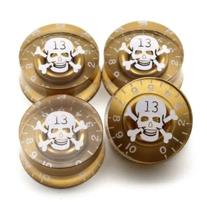 NEW 4 Skull Buttons - Gold - 4 Plastic Knobs - LP & SG Guitar - Picture 1 of 3