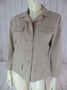 Ann Taylor Loft Blazer 8 Tan Cotton Spandex Button Front Safari Pockets CHIC! - Picture 1 of 12