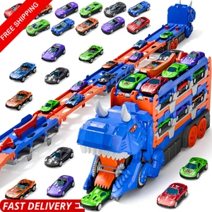 Dinosaur Transporter Truck Toys Foldable Track Alloy Transforming Dinosaur - Picture 1 of 8