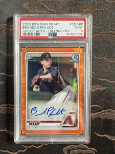 2020 BOWMAN DRAFT CHROME ORANGE 1st BRANDON PFAADT RC AUTO /25 PSA 9 Pop 1 - Picture 1 of 2