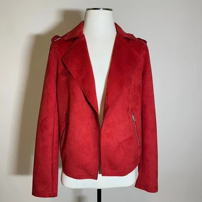 NWD Philosophy Red Faux Suede Leather Moto Jacket Blazer Womens Small Open Front - Image 1 of 4