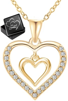 Herz Kette 925 Silber gold Halskette mit Anhänger Geschenk Freundin Frauen Damen - Bild 1 von 4