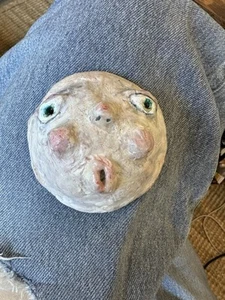 Whimsical Handmade Clay Moon Face. 2.5” X 1.5”. Folk Art - Picture 1 of 5