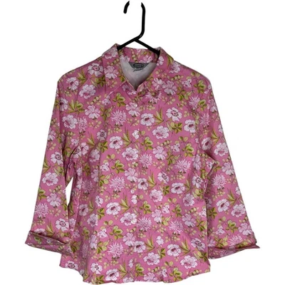Camisa Stonebridge feminina XL rosa estampa floral gola alta manga longa - Imagem 1 de 4