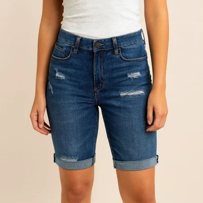 Pantalones Cortos Denim Bermudas Generation Talla 1/25 Desgastados Lavado Medio 8" Entrepierna Nuevos con Etiquetas  Foto 1 de 4