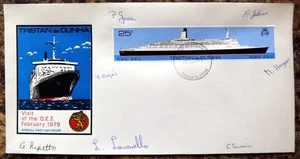TRISTAN DA CUNHA 1979 QE2 Visita FDC Firmato da 7 Islanders GT216 - Foto 1 di 1