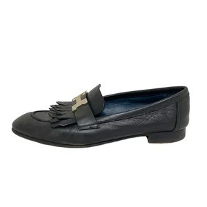 Auth HERMES - Black Silver Leather Women's Shoes - Picture 1 of 11