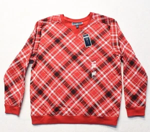 Karen Scott Women's Size Large Red & Black Plaid Long Sleeve Fleece Sweater NWT - Picture 1 of 9