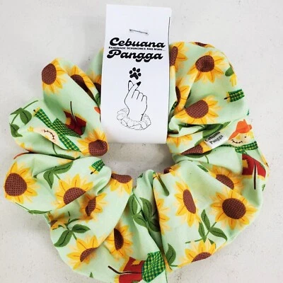 Handmade Women's Scrunchies size XL Cotton Fabric Green Fall Season Print New - Image 1 of 4