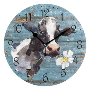 Farmhouse Cow Wall Clock 10 Inch Battery Operated Silent Non Ticking Rustic C... - Picture 1 of 6
