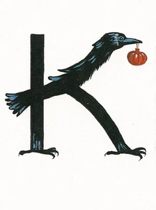 HALLOWEEN LETTER K 1.5X2 RYTA primitive fall decor print of painting dollhouse - Picture 1 of 1