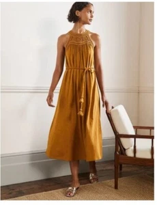 NWOT Boden Anais Mustard Gold Crochet Top Midi Dress Sleeveless A-Line Yellow - Picture 1 of 17