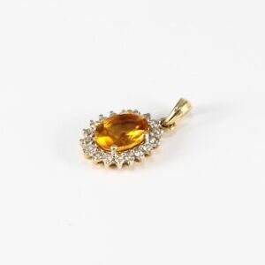 Golden Topaz Pendant & Diamonds set 14K Gold Minimal Design Anniversary Gift