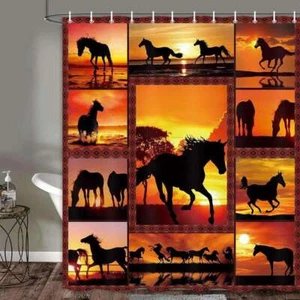 Horse Sunset Ethnic Style Garden Extra Long Fabric Shower Curtain Waterproof - Picture 1 of 7