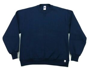 Vintage Russell Athletic Navy Blue Blank Fleece Crew Pullover Sweatshirt Medium