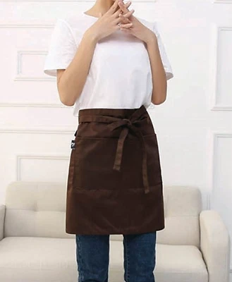 Half Simple Unisex Linen Bib Apron with pockets for Kitchen Home Cafe Florist - Image 1 of 4