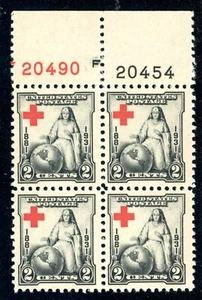 EFO 702 CROCE ROSSA SPOSTATA NELL'ANGOLO IN ALTO A SINISTRA IN TUTTI E QUATTRO I FRANCOBOLLI / BLOCCO TARGA - Foto 1 di 1