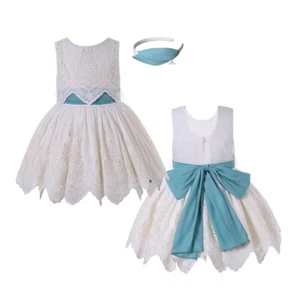 Baby Girls Princess Wedding Dress 2-12 Years Lace Pearl Sleeveless Formal Dress - Picture 1 of 14
